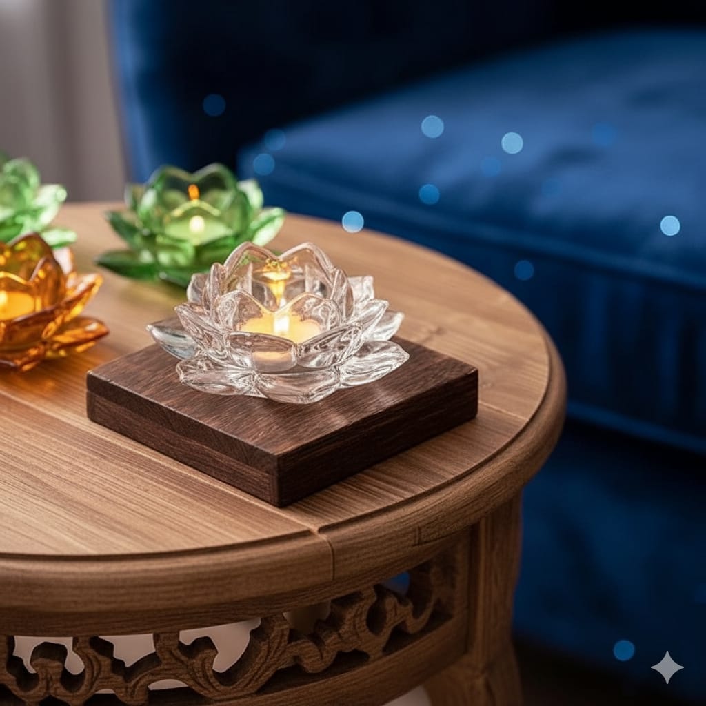 Glass Lotus Flower Tea Light Candle Holder Set